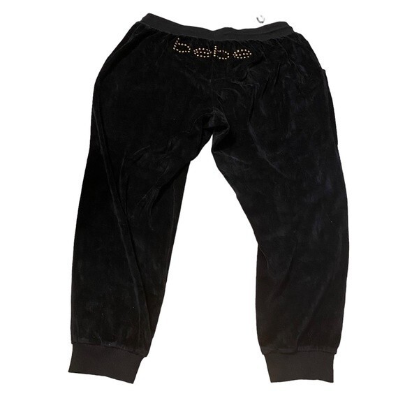 Y2K Bebe Sport Women’s‎ 1X Black Velour Jogger Sweatpants Studded Booty Spellout - Picture 1 of 6